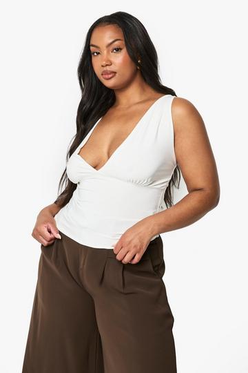 Plus Double Layer Slinky Plunge Top white