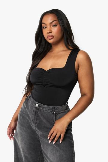 PLUS DOUBLE LAYER RUCHED FRONT BODYSUIT black