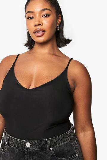 Plus Double Layer Slinky Strappy Bodysuit black