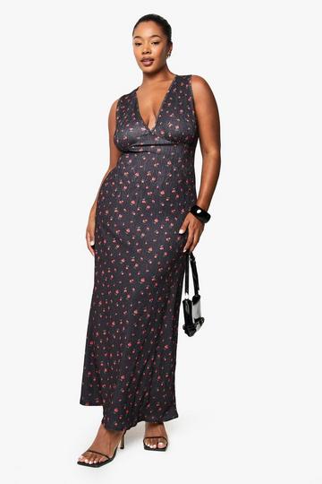 PLUS PRINTED TREEBARK FIT AND FLARE MIDAXI DRESS black