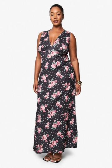 Plus Midaxi Jurk Met Print, Treebark En Wijd Uitlopende Pijpen black