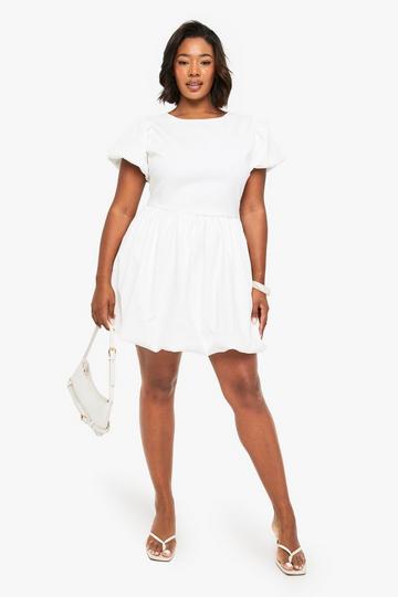 PLUS BONDED TEXTURED PUFFBALL SKATER DRESS white