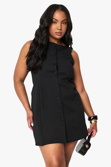 Plus Structured Button Down Mini Dress black
