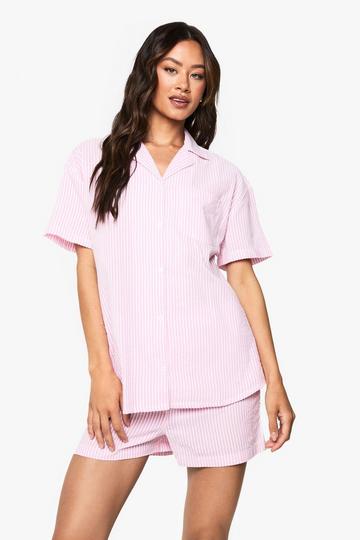 Tall Stripe Short Sleeve Shirt & Shorts Pyjama Set pink