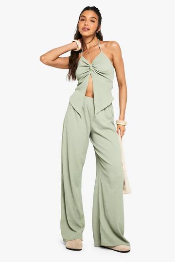 Crinkle Wide Leg Trouser sage