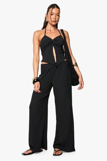 Gekreukelde Wide Leg Broek black
