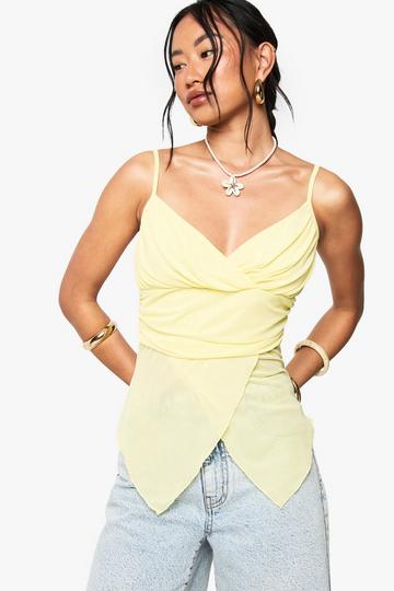 Lemon Yellow Mesh Wrap Front Cami Top