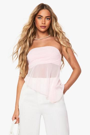 Mesh Bandeau Asym Hem Top baby pink