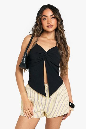 Crinkle Twist Front Halterneck Top black