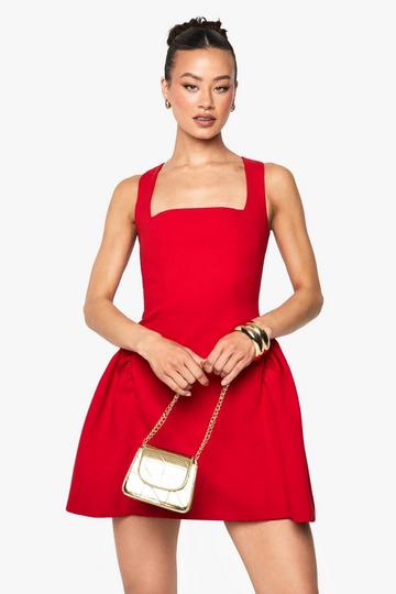 Tall Square Neck Full Skirt Mini Dress red
