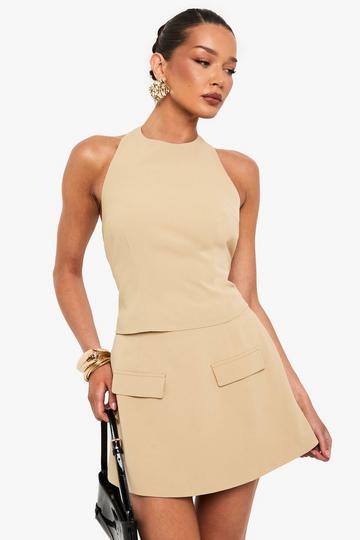 Woven Pocket Detail Mini Skirt sand