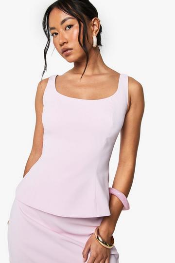 Woven Peplum Scoop Neck Top pink