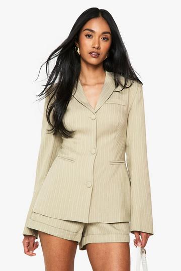 Pinstripe Button Detail Tailored Blazer taupe