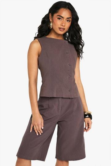 Linen Asymmetric Tailored Waistcoat chocolate