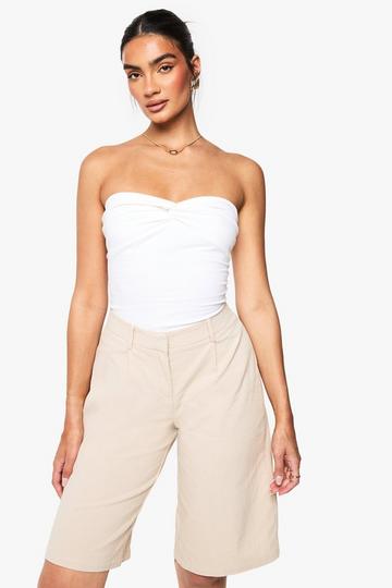 Getailleerde Linnen Mid Rise Bermuda Shorts stone