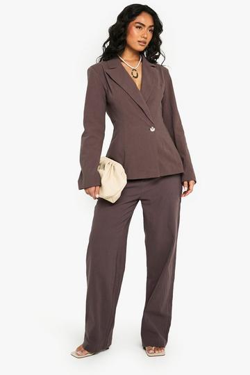 Linen Tailored Straight Leg Trouser chocolate