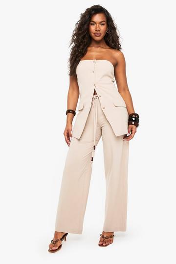 Getailleerde Linnen Wide Leg Broek stone