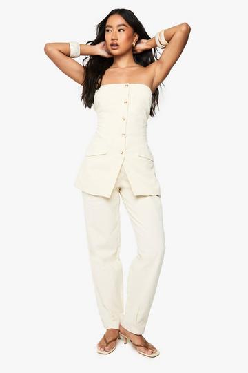 Ecru White Linen Tailored Straight Leg Trouser