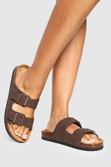 Brown Buckle Double Strap Sandal