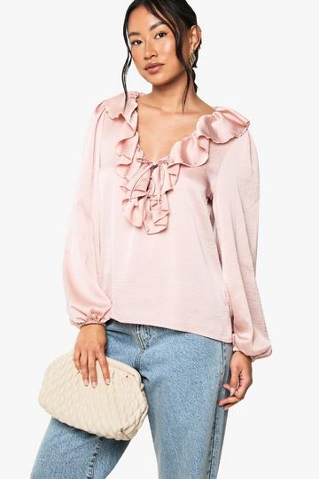 Hammered Satin Ruffle Blouse blush