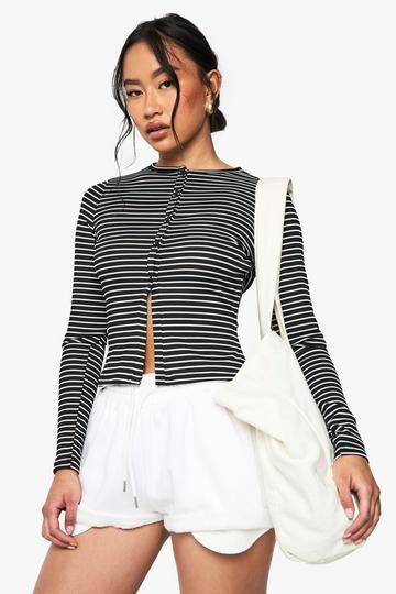 Stripe Button Through Cardigan black