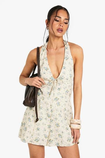 Ditsy Floral Halterneck Playsuit ecru