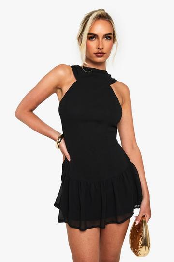 Chiffon High Neck Mini Dress black