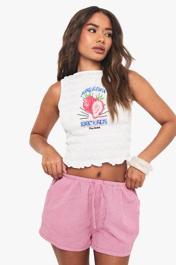 Shirred Berry Blessed Graphic Printed Tank Top white