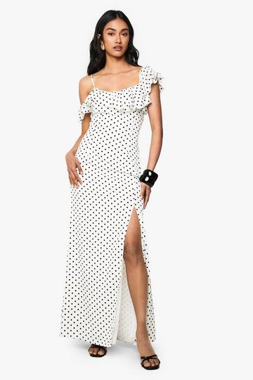 Polka dot Frill Detail Maxi Dress white