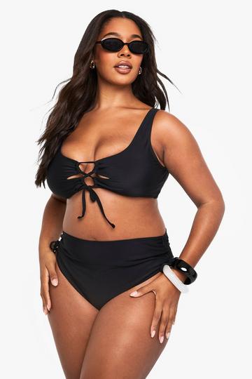 Plus Tummy ContRol Ruched Side High Waist Bikini Bottom black