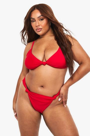Plus Padded Knot Front Detail Bikini Top red