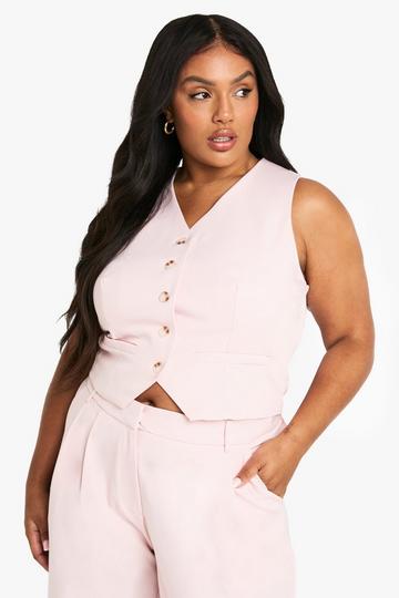 Plus Getailleerde Doorknoop Gilet pink