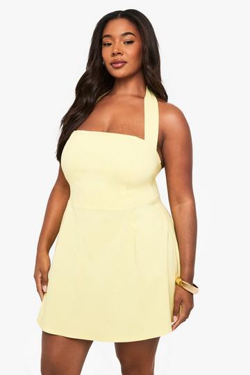 Plus Bengaline Halterneck Mini Dress lemon