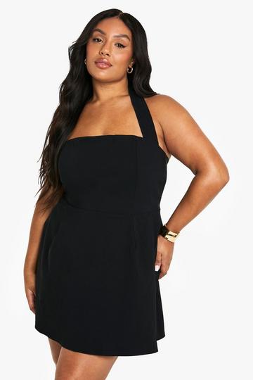 Plus Bengaline Mini Jurk Met Halter Neck black