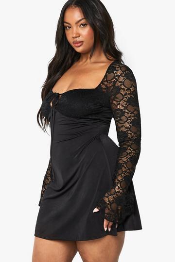 Plus Lace Double Layer Mini Skater Dress black