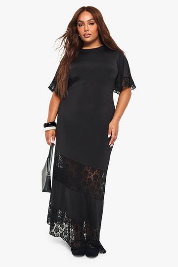 Plus lace insert maxi t-shirt dress black