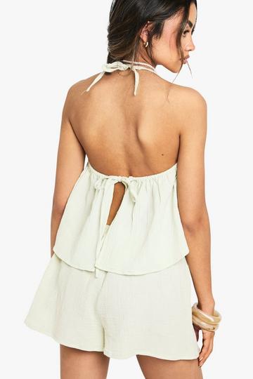 Crinkle Cotton Tie Back Cami mint