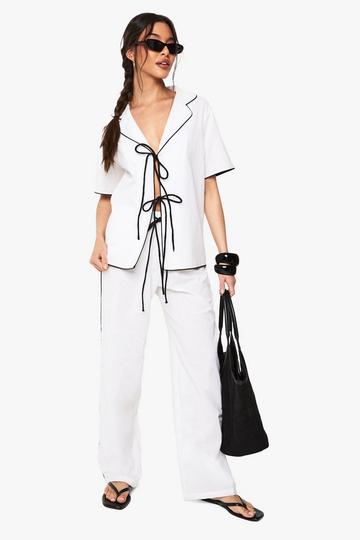 Contrasterende Linnen Set Met Strik white