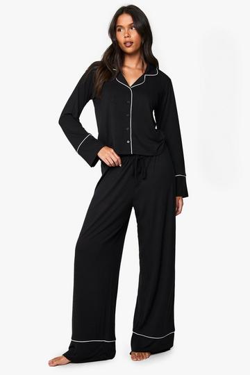 Modal Pyjama Set Met Blouse Met Lange Mouwen En Broek black