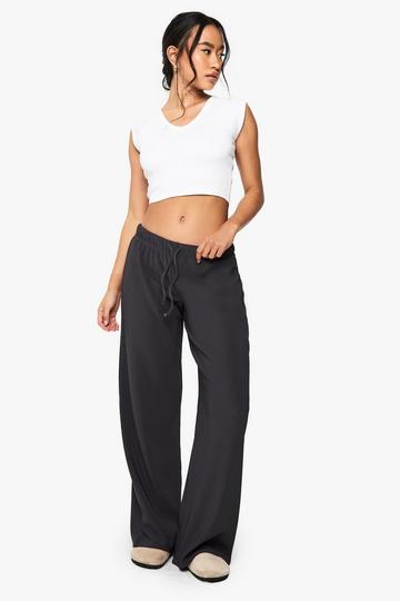 Rib Drawstring Waist Wide Leg Trouser charcoal