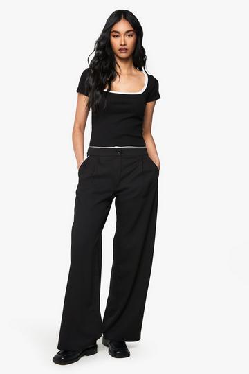 Contrast Piping Straight Leg Trouser black