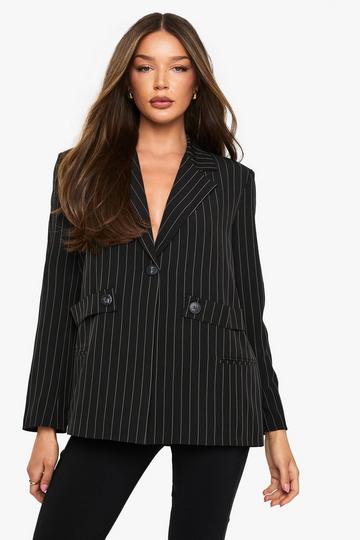 Oversized Boxy Blazer Met Stoffen Detail black