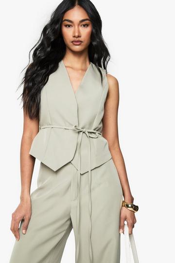 Belted Fitted Waistcoat sage
