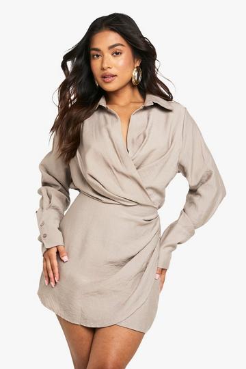 Petite Wikkel Blouse Jurk Met Kraag mocha