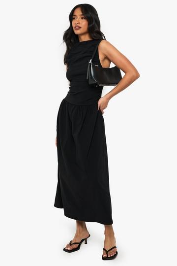 Petite Ruched Drop Waist Sleeveless Midaxi Dress black
