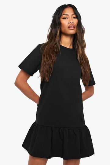 Frill Hem Smock T-shirt Dress black