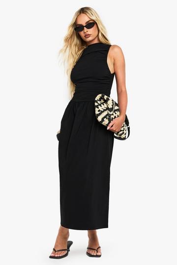 Ruched Drop Waist Sleeveless Midaxi Dress black