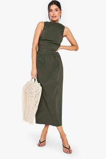 Tall Ruched Drop Waist Sleeveless Midaxi Dress khaki