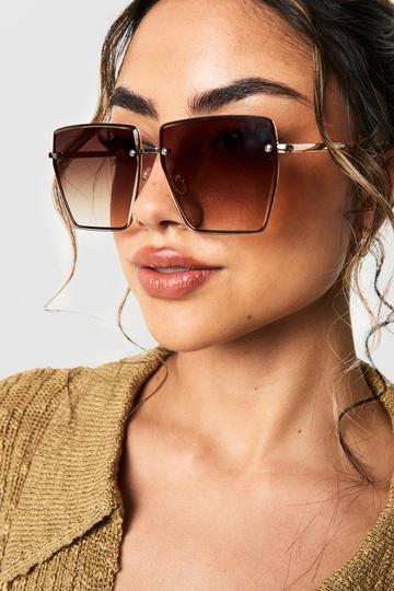 Oversized Vierkante Zonnebril Zonder Frame brown