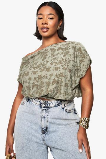 Plus Burnout Slouchy Off The Shoulder Top khaki
